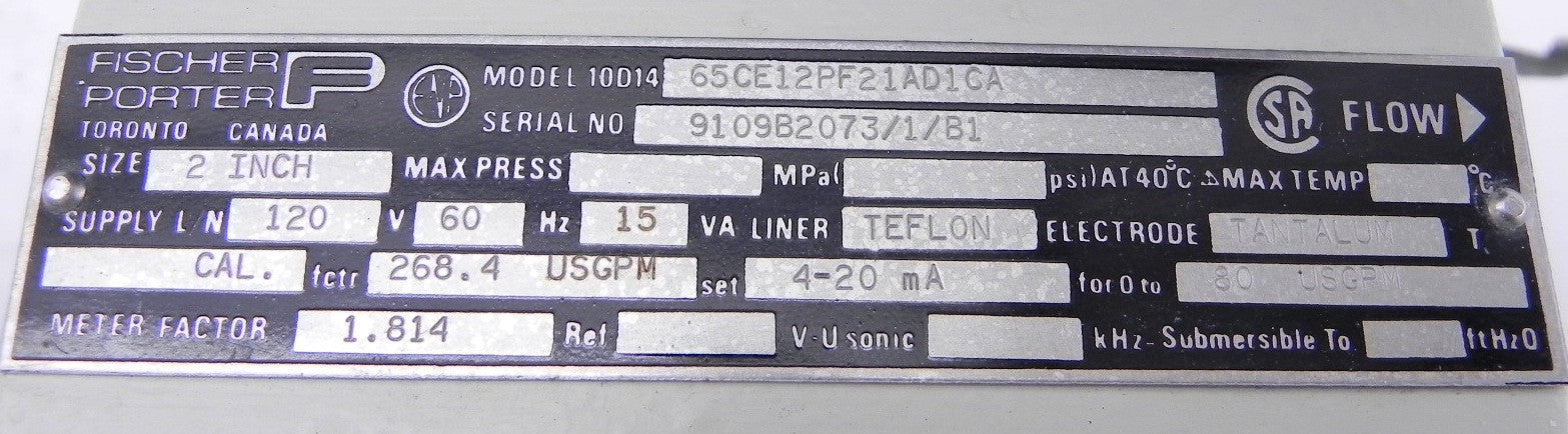 Fisher Magnetic Flow Meter 10D14 65CE12PF21AD1CA 2" - Advance Operations