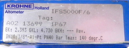 Krohne Altometer Flowmeter  IFS5000F/6 3/8" Used - Advance Operations