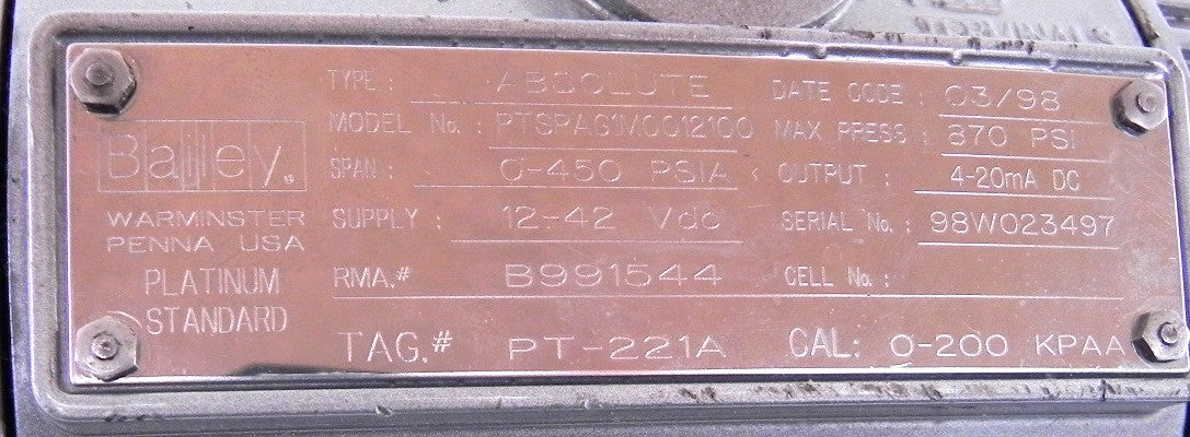 ABB Bailey Absolute Transmitter PTSPAG1M0012100 - Advance Operations
