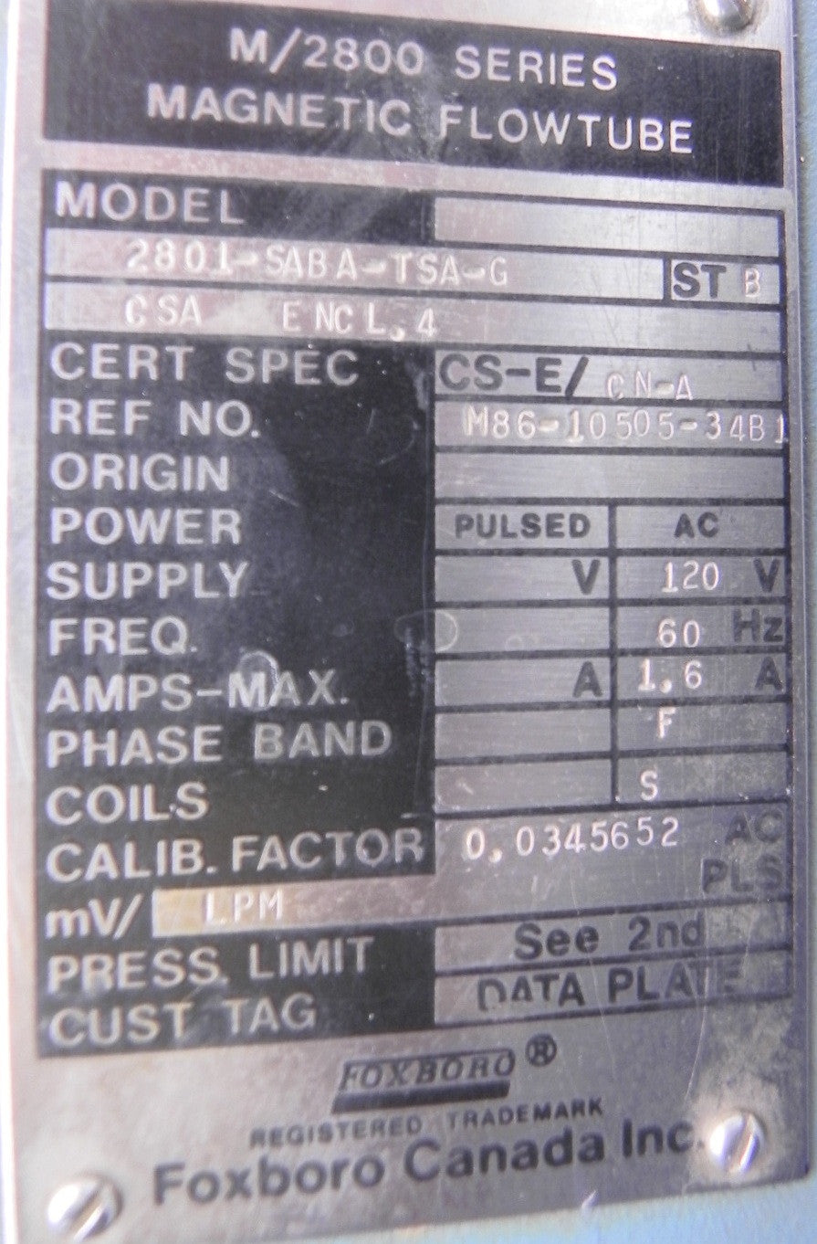 Foxboro Magnetic Flowmeter  2801-SABA-TSA-G 1" - Advance Operations