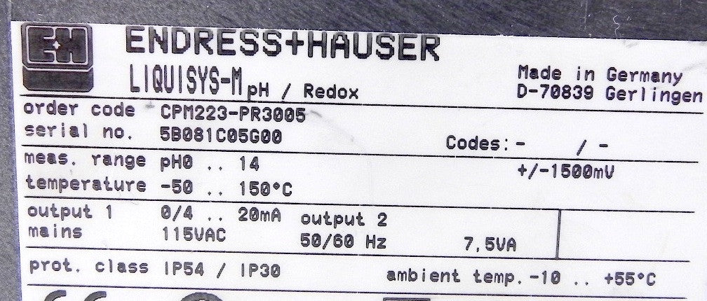 Endress+Hauser Liquisys M pH CPM223-PR3005 - Advance Operations