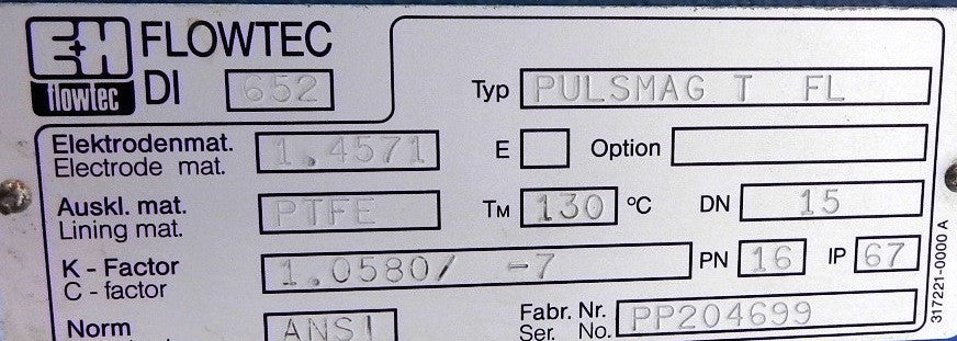 Endress+Hauser  Flowtec Pulsmag T FL DI 652 1/2" - Advance Operations
