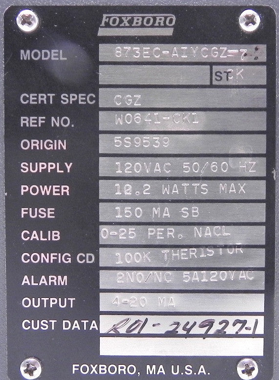 Foxboro Conductivity Analyser 873RS-AIYCGZ-7 - Advance Operations