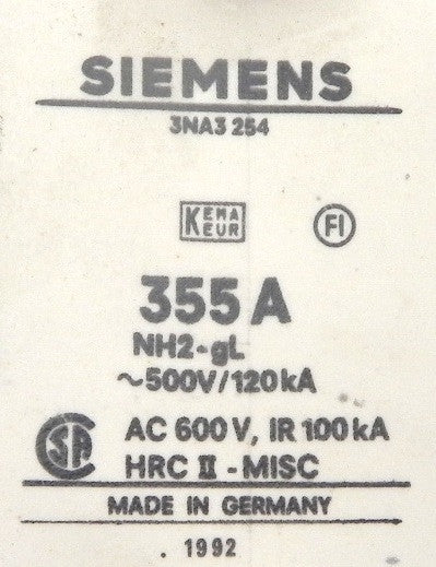 Siemens HRC II Fuse NH2-gL  355 A - Advance Operations