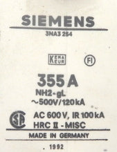 Load image into Gallery viewer, Siemens HRC II Fuse NH2-gL  355 A - Advance Operations
