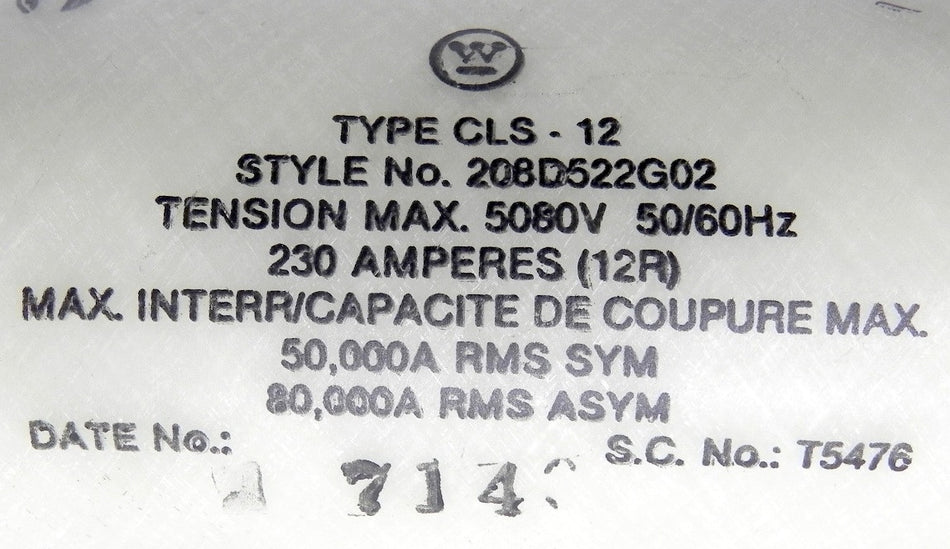 Westinghouse Fuse CLS-12 208D522G02 5080V 230A - Advance Operations
