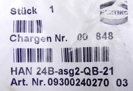 Harting Connector Housing Han 24B-ASG2-QB-29 - Advance Operations