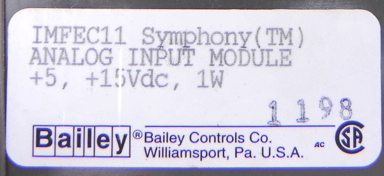 Bailey Symphony Analog Input Module IMFEC11 - Advance Operations