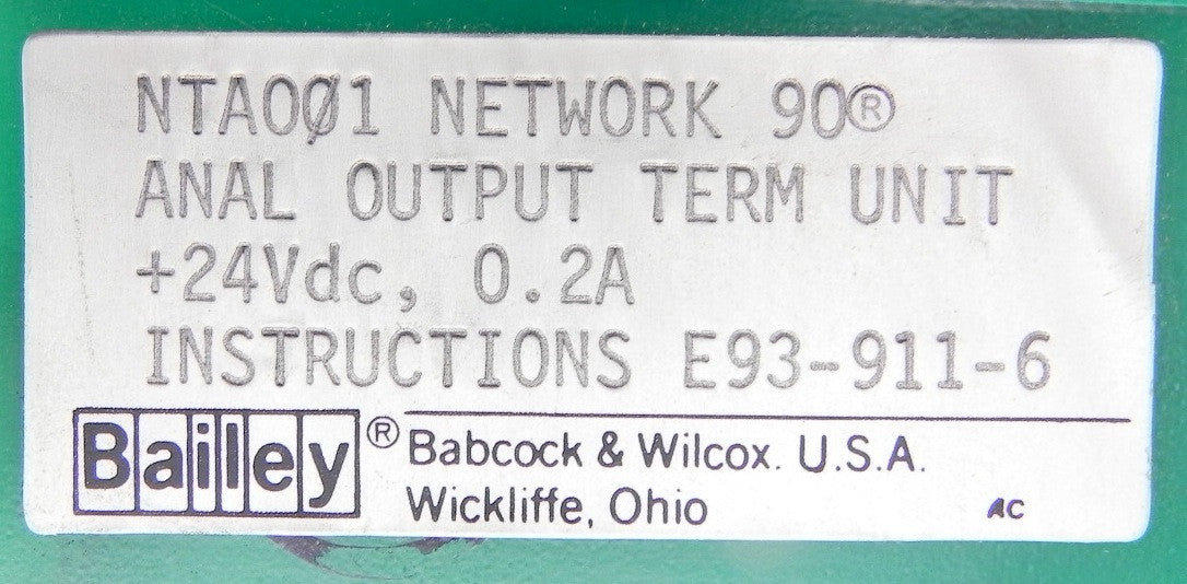 Bailey Analog Output Termination Unit NTAO01 1 Year Warranty - Advance Operations