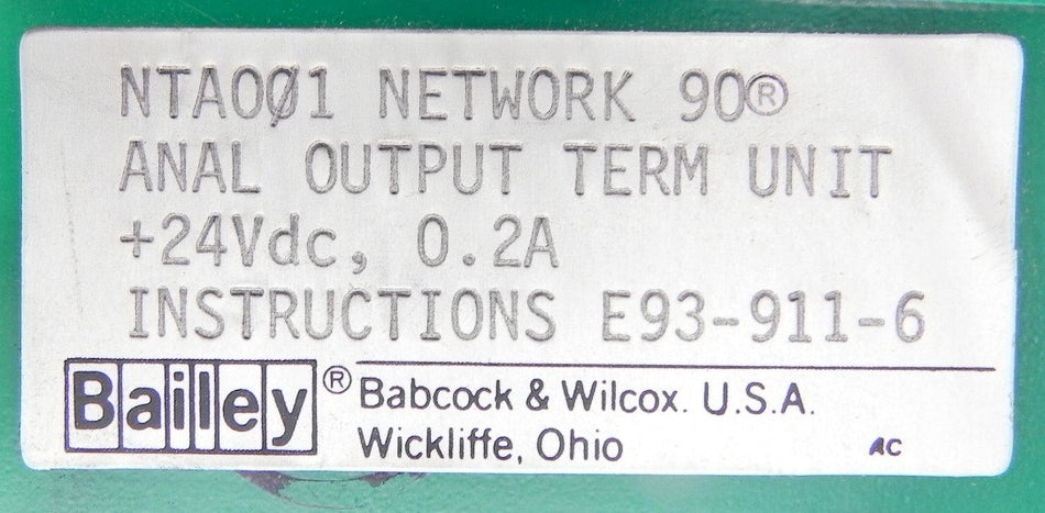 Bailey Analog Output Termination Unit NTAO01 1 Year Warranty - Advance Operations