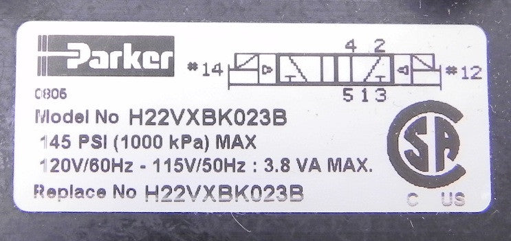 Parker Solenoid Valve H22VXBK023B - Advance Operations