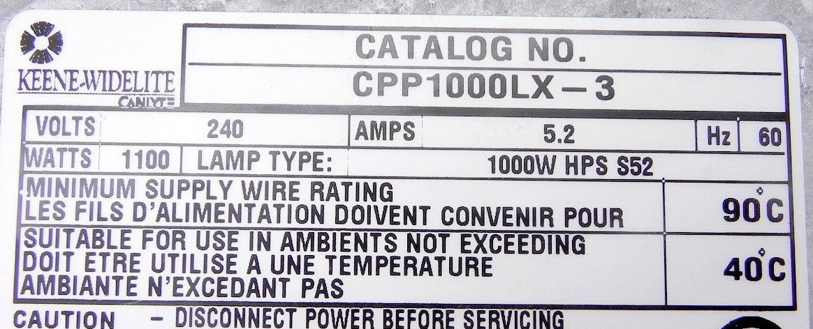 Keene-Widelite HPS High Bay Lamp Ballast 1100W Common Power Pack CPP1000LX-3 240V - Advance Operations