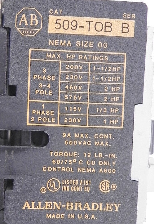 Allen-Bradley Contactor 509-TOB + 193-BSB - Advance Operations
