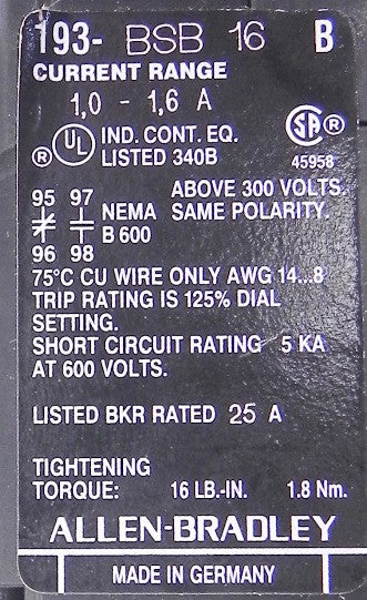 Allen-Bradley Contactor 509-TOB + 193-BSB - Advance Operations
