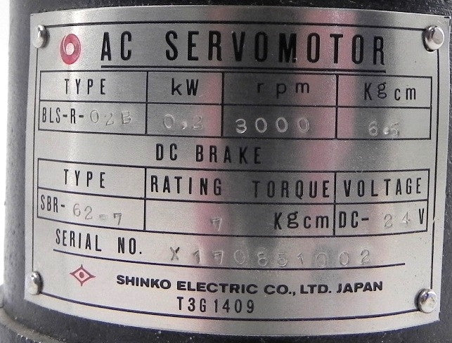 Shinko Servo Motor With Brake BLS-R-02B - Advance Operations