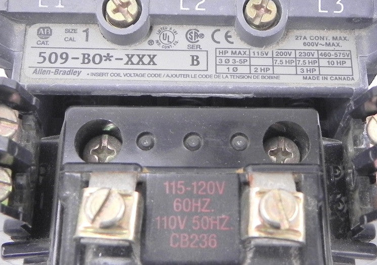 Allen-Bradley Motor Starter 509-BO  115/120VAC Coil - Advance Operations