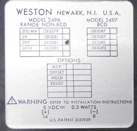 Weston Panel Meter 2496 NON-BCD 283083 - Advance Operations