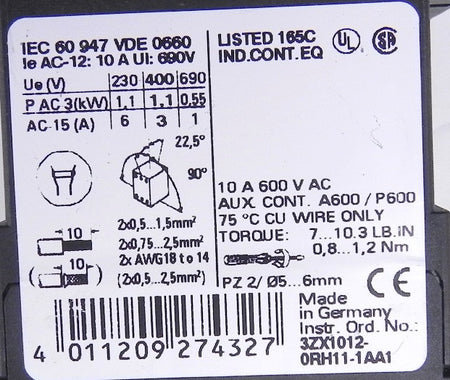 Siemens Contact Block Relay 3RH1131-1BB40 (2) - Advance Operations