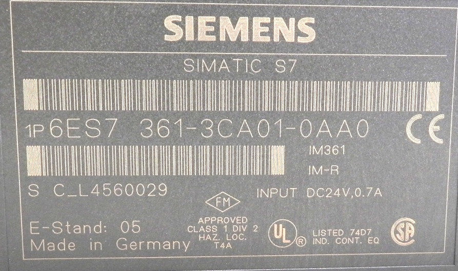 Siemens Controller S7-300 IM361 Module 6ES7 361-3CA01-0AA0 Board - Advance Operations