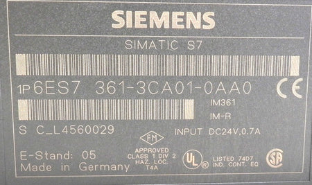 Siemens Controller S7-300 IM361 Module 6ES7 361-3CA01-0AA0 Board - Advance Operations