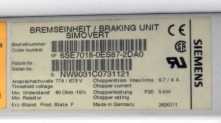 Siemens Braking Unit 6SE7018-0ES87-2DA0 - Advance Operations