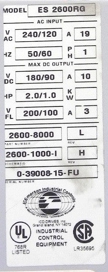 Control Techniques DC Drive ES 2600RG 2600-8000 Used - Advance Operations