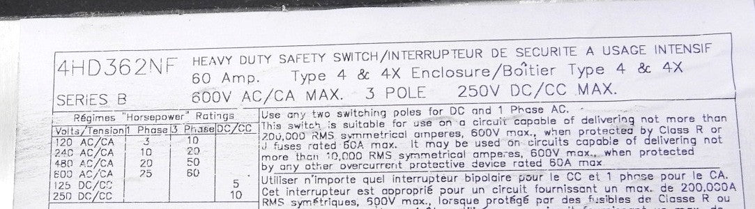 Cutler-Hammer Stainless Heavy Duty Safety Switch 4HD362NF - Advance Operations