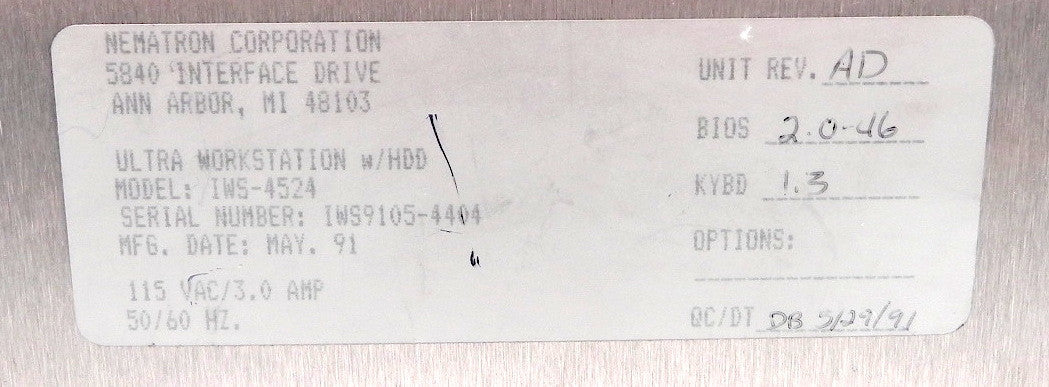 Nematron CTC Ultra Worstation HDD IWS-4524 Rev AD - Advance Operations