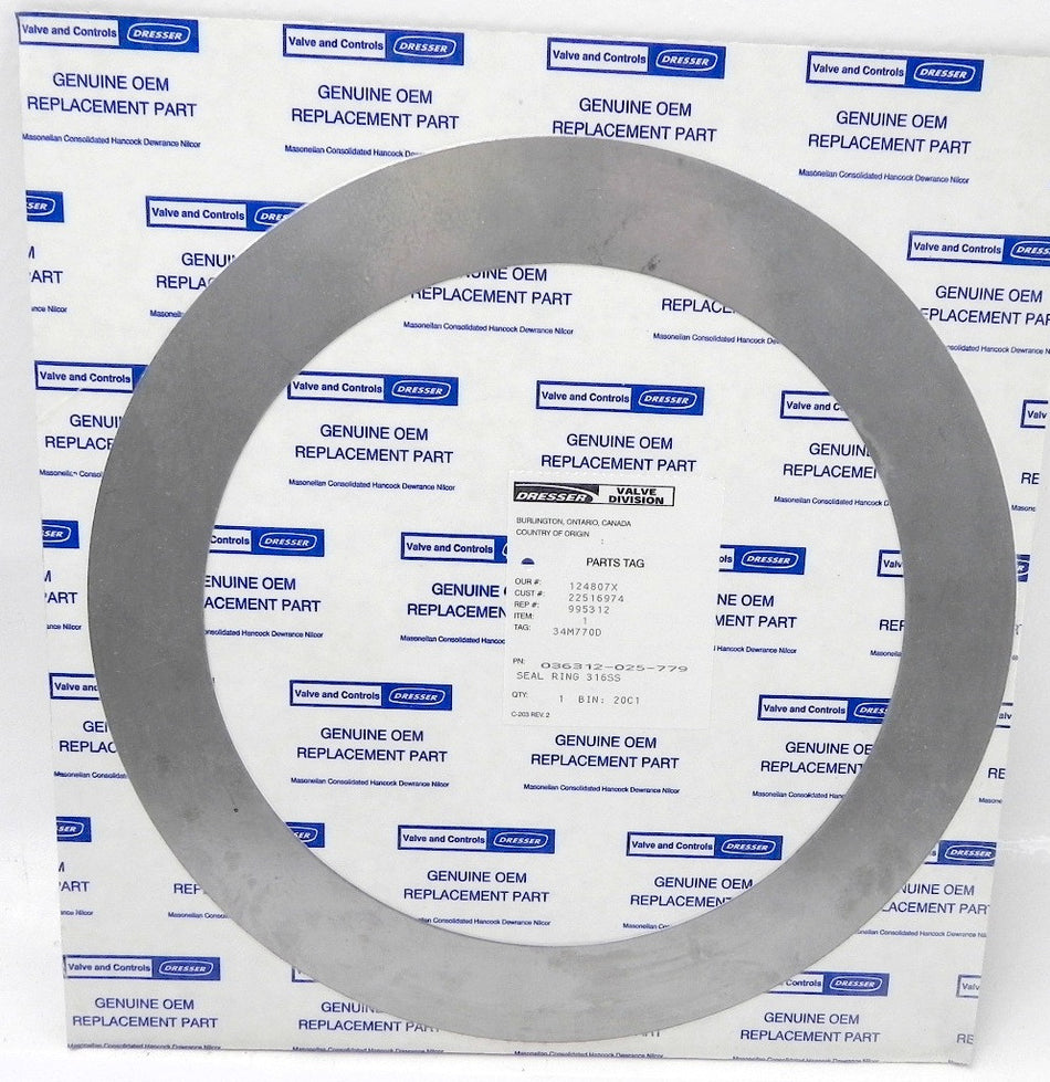 Dresser Valve Seal Ring 316 SS 036312-025-779 - Advance Operations