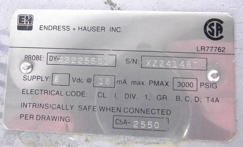 Endress Hauser Probe Sensor DY-43225SC1 - Advance Operations