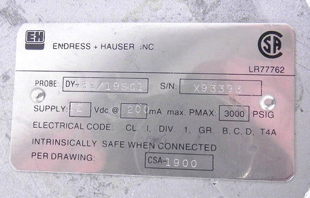 Endress Hauser Probe Sensor DY-532/19SC1 - Advance Operations