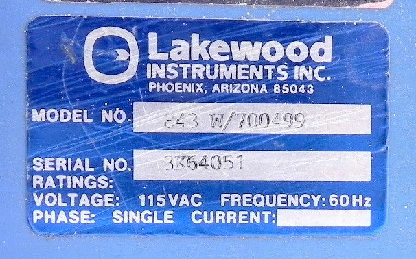 Lakewood Instruments Process Control Model 843 W/700499 - Advance Operations