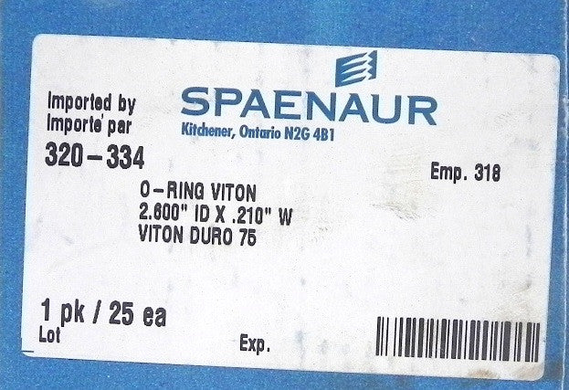 Spaenaur O Ring Viton 75 Duro Black 320-334  (25 Pcs) - Advance Operations