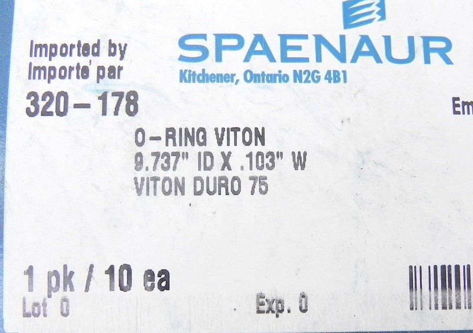 Spaenaur O Ring Viton 75 Duro Black 320-178 (10 Pcs) - Advance Operations