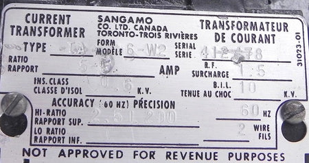 Sangamo Current Transformer Type IA  6-W2 Ratio 5-5 - Advance Operations