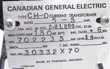 General Electric Current Transformer CH-O Ratio 5-5 - Advance Operations