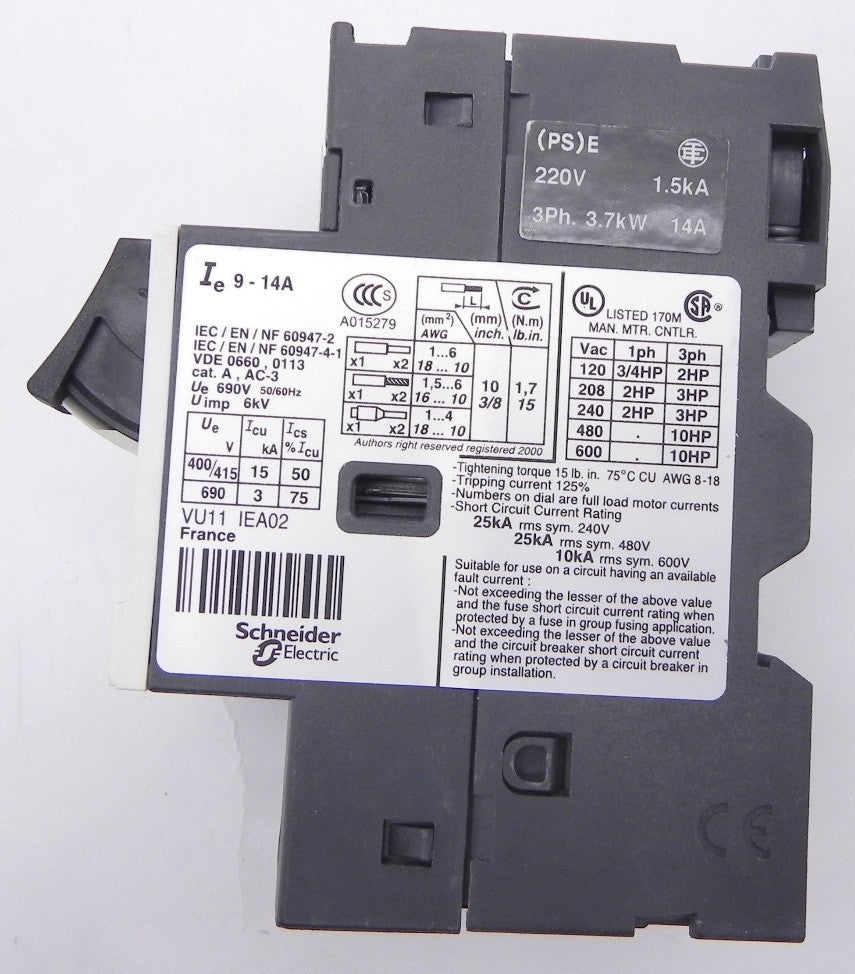 Telemecanique Motor Circuit Breaker GV2ME16 9-14A - Advance Operations