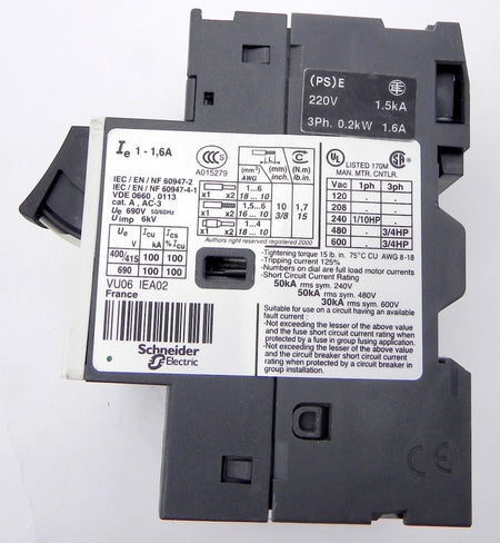 Telemecanique Motor Circuit Breaker GV2ME06 1-1.6A - Advance Operations