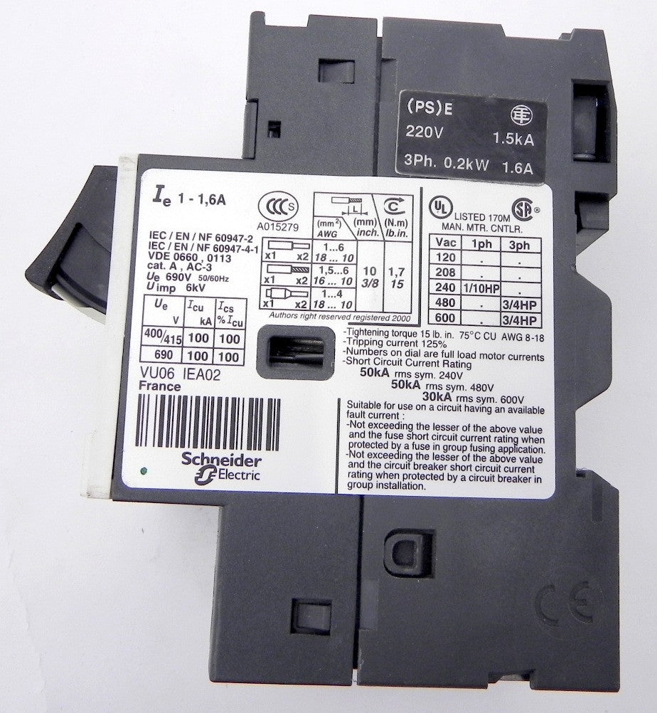 Telemecanique Motor Circuit Breaker GV2ME06 1-1.6A - Advance Operations