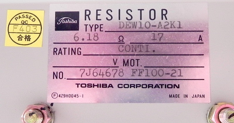 Toshiba Braking Resistor DEW10-A2K1  6.18 Ohm 17A - Advance Operations