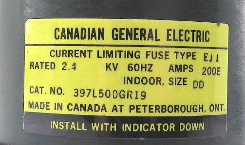 GE Current Limiting Fuse 397L500GR19 2.4kV 200A - Advance Operations