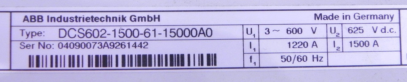 ABB DCS600 1500A 600Vac DC Drive Thyristor Power Converter DCS602-1500-61-15000A0 - Advance Operations