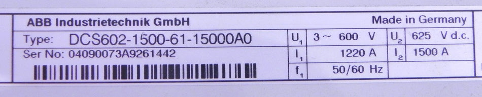 ABB DCS600 1500A 600Vac DC Drive Thyristor Power Converter DCS602-1500-61-15000A0 - Advance Operations