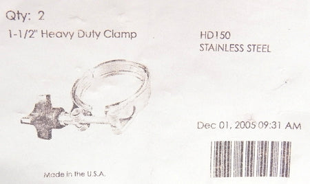 Heavy Duty Clamp Stainless Steel 1-1/2" HD150 (2) - Advance Operations