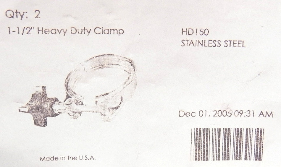 Heavy Duty Clamp Stainless Steel 1-1/2" HD150 (2) - Advance Operations