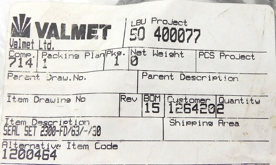 Valmet Metso Cylinder Seal Kit  2300-FD/63/-/30  1200464 - Advance Operations