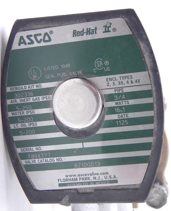 Asco Solenoid Valve 8210G013  3/4" NPT 120V - Advance Operations