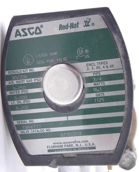 Asco Solenoid Valve 8210G013  3/4" NPT 120V - Advance Operations