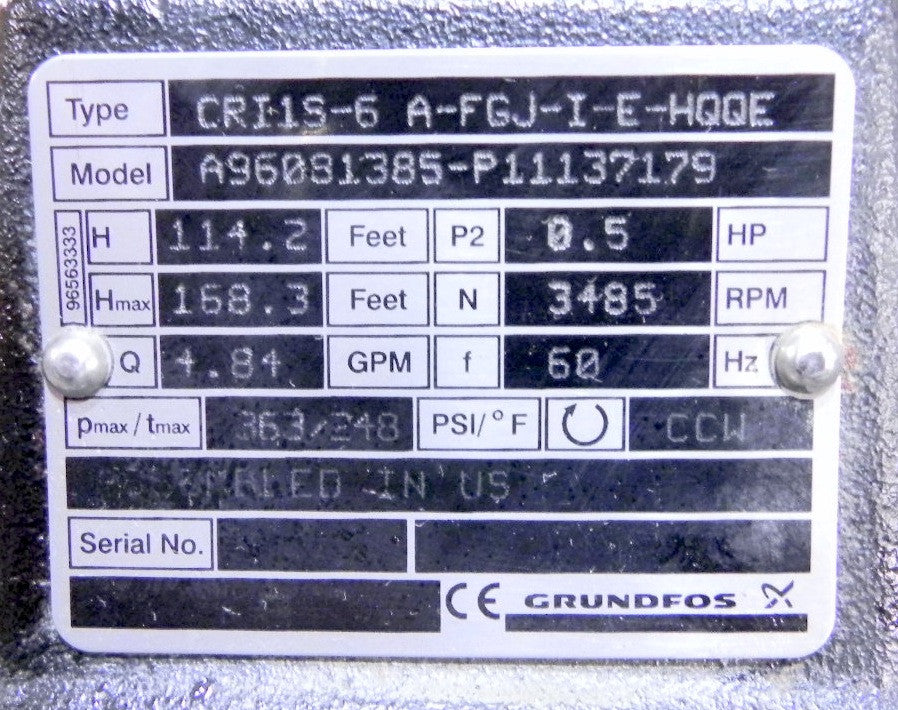Grundfos Vertical Pump CRI1S-6 A-FGJ-I-E-HQQE - Advance Operations