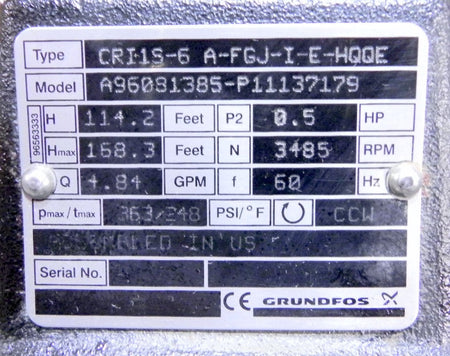Grundfos Vertical Pump CRI1S-6 A-FGJ-I-E-HQQE - Advance Operations